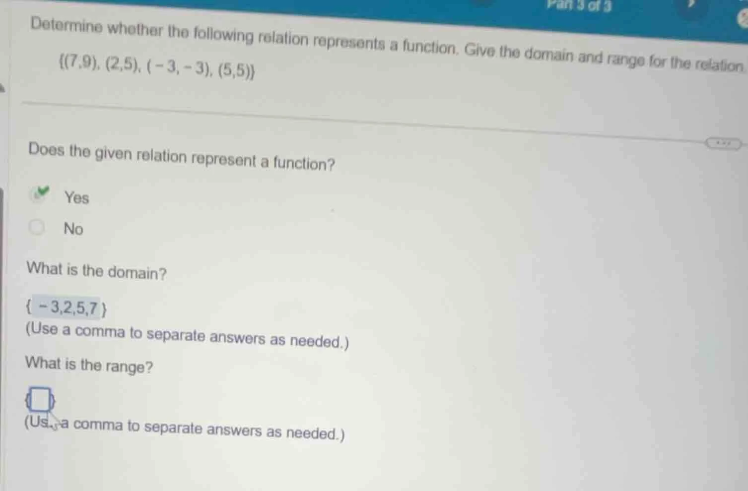 determine whether the following relation represents a function. give th…