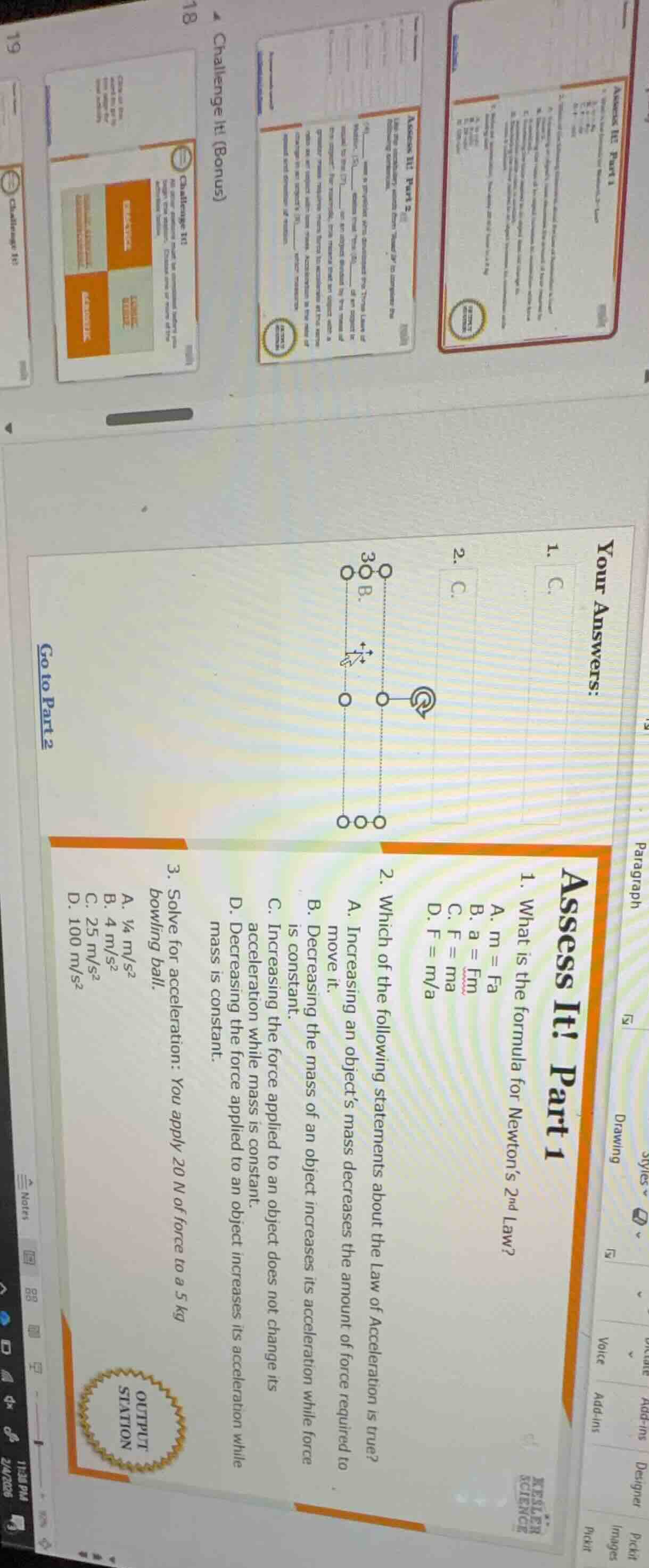 assess it! part 1 1. what is the formula for newton’s 2nd law? a. m = f…