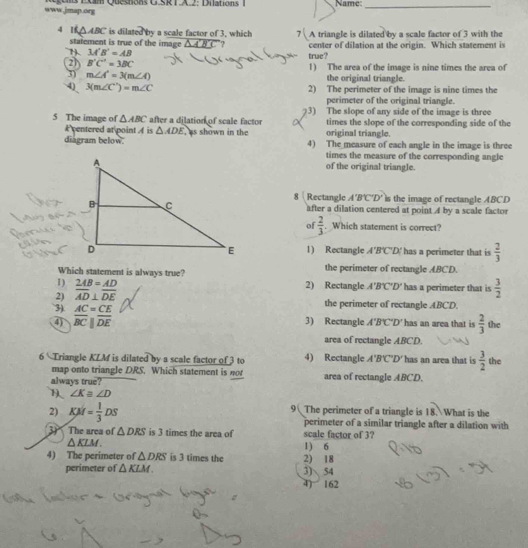 regents exam questions g.srt.a.2: dilations i www.jmap.org name: 4 if △…