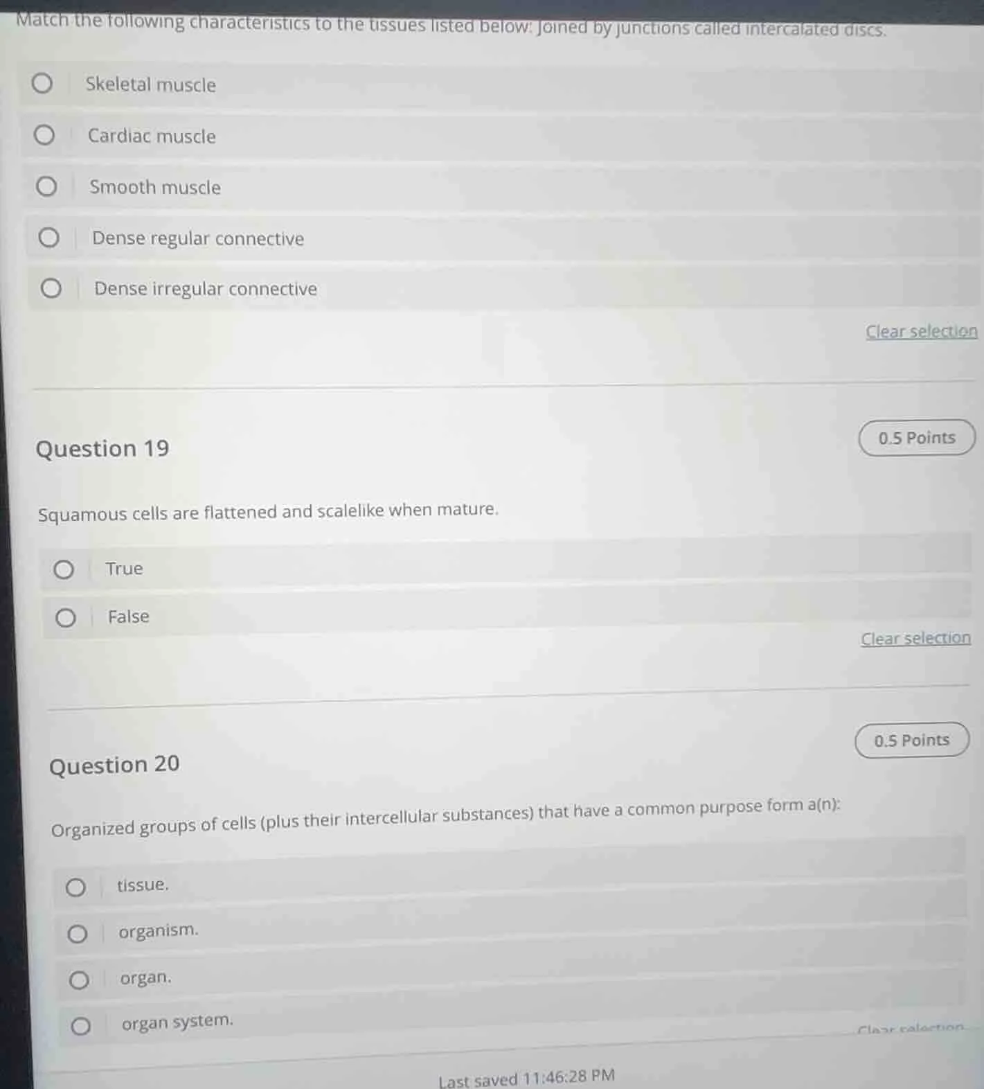 match the following characteristics to the tissues listed below: joined…