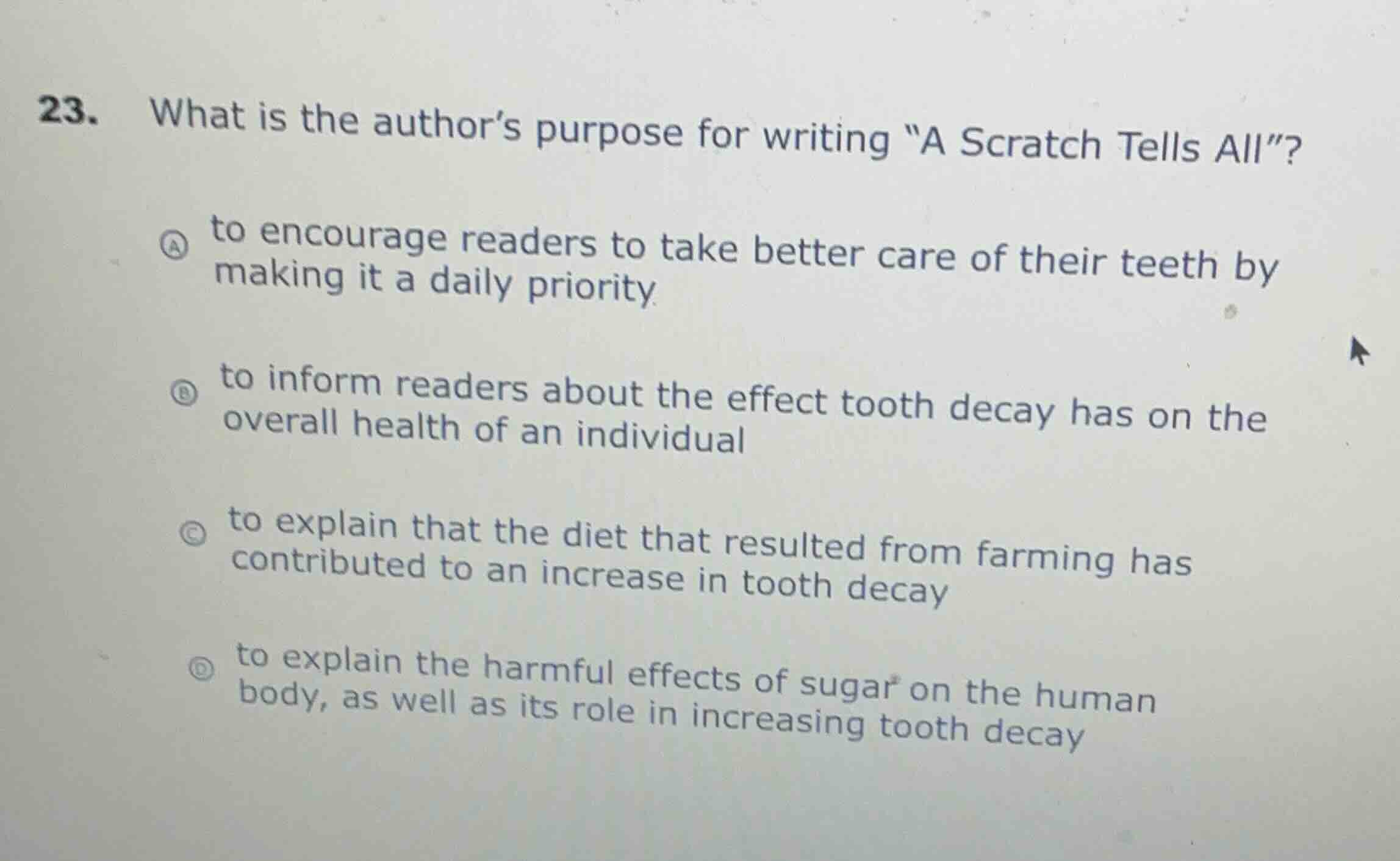 23. what is the author’s purpose for writing \a scratch tells all\? a t…