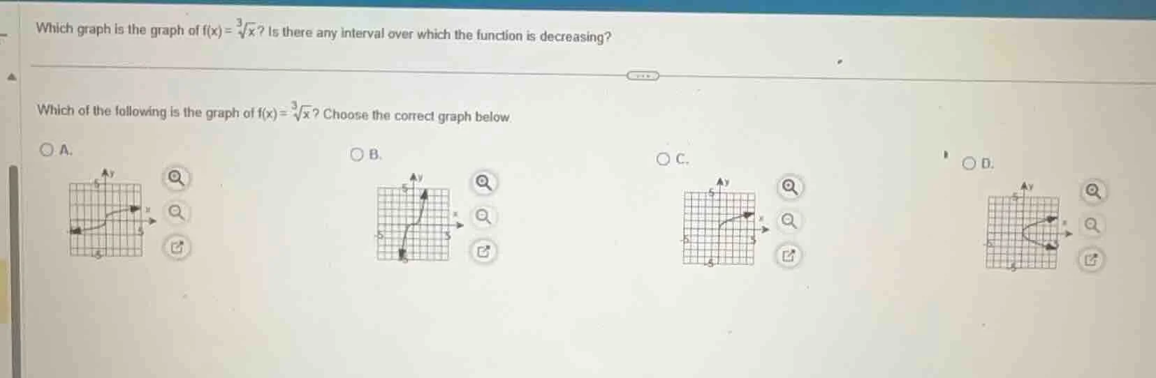 which graph is the graph of ( f(x)=sqrt3{x} )? is there any interval ov…