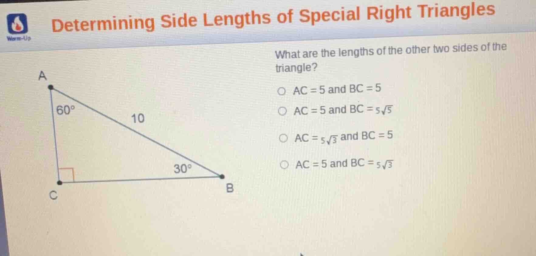 determining side lengths of special right triangles what are the length…