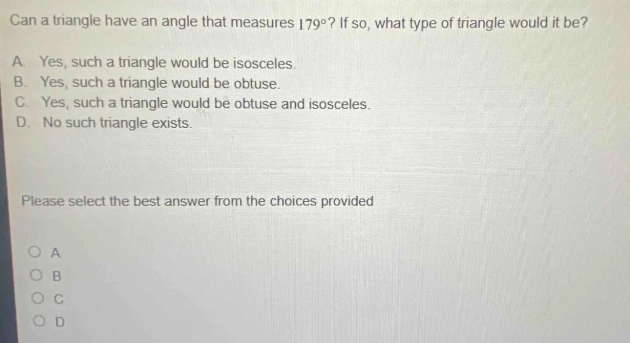 can a triangle have an angle that measures 179°? if so, what type of tr…