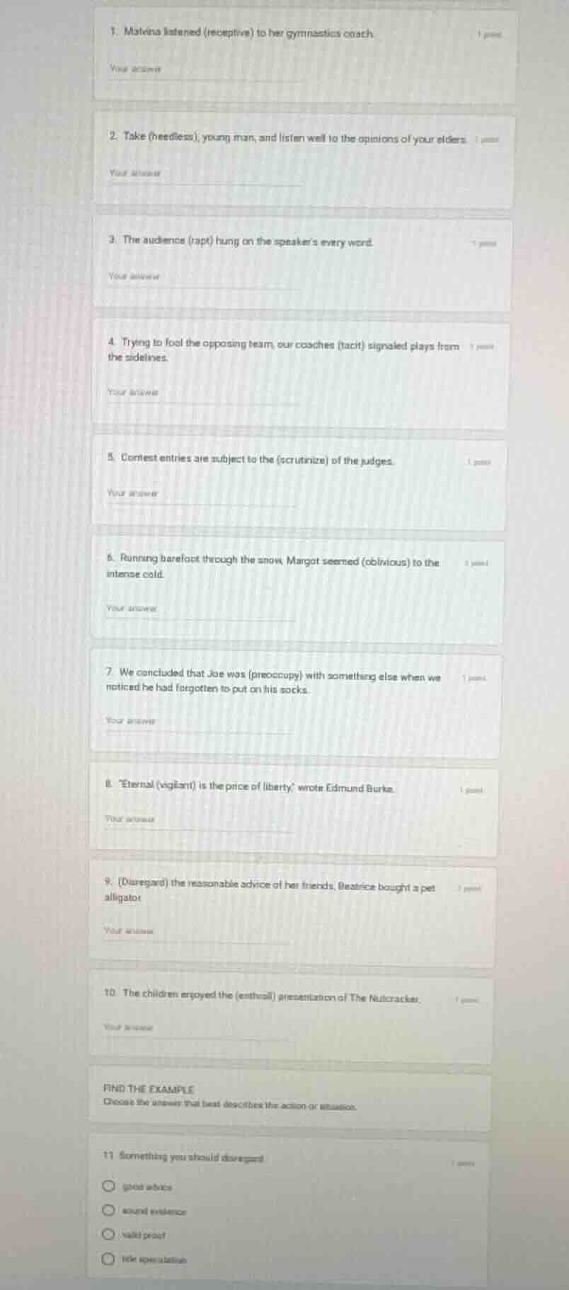 1. malena listened (receptive) to her gymnastics coach. your answer 2. …