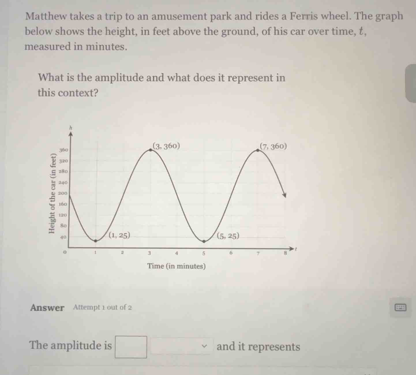 matthew takes a trip to an amusement park and rides a ferris wheel. the…
