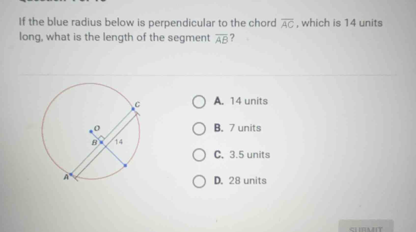 if the blue radius below is perpendicular to the chord \\(\\overline{ac…