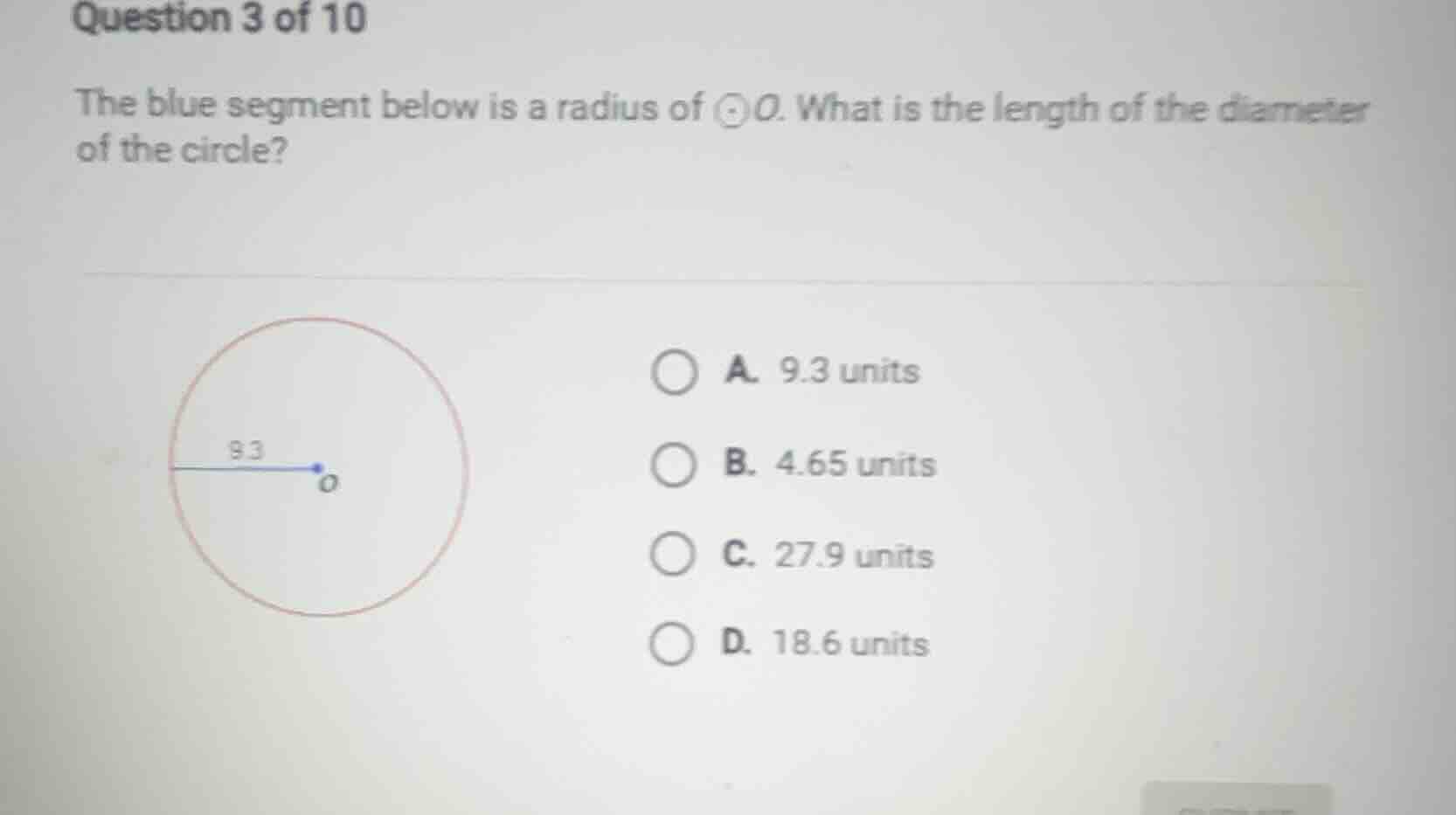 question 3 of 10 the blue segment below is a radius of \\(\\odot o\\). …