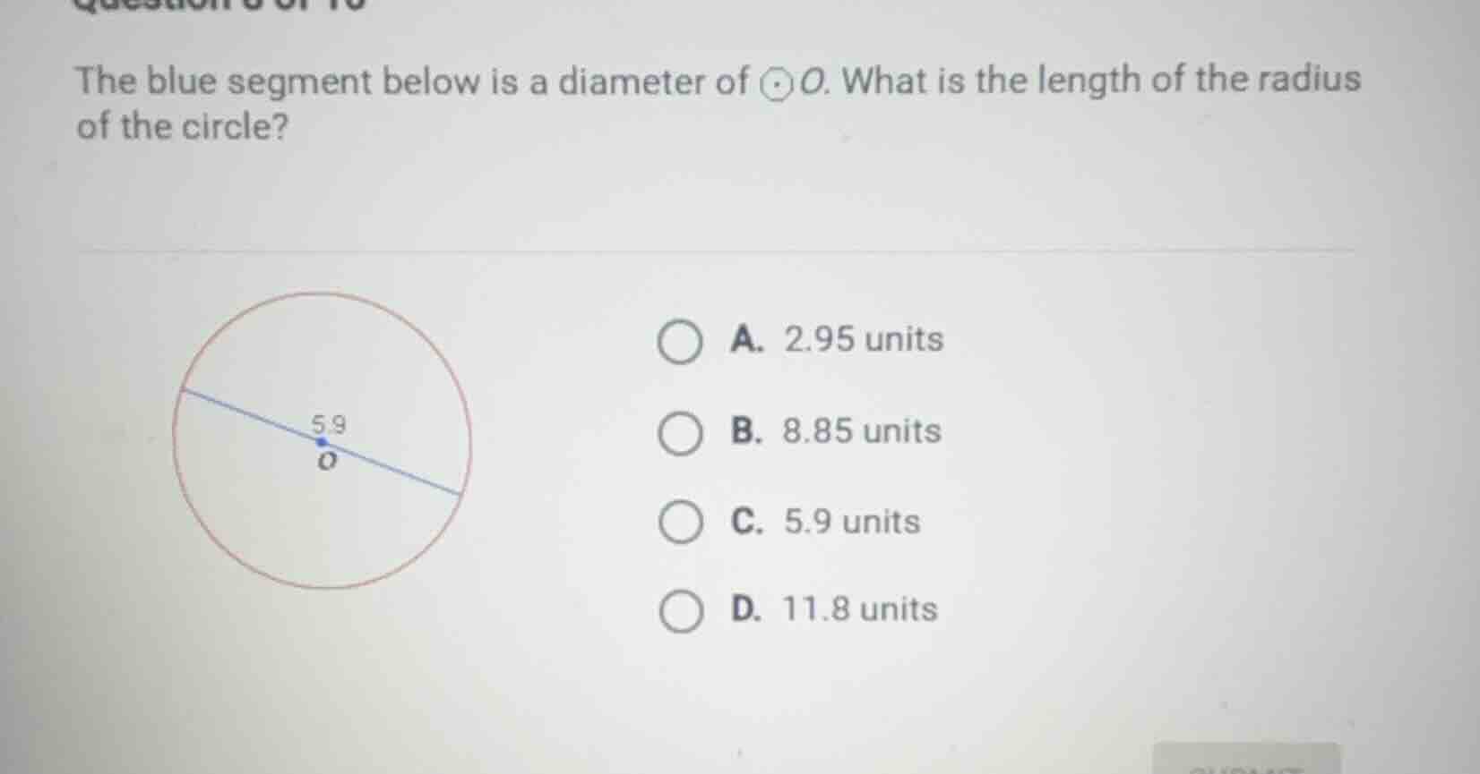 the blue segment below is a diameter of \\(\\odot o\\). what is the len…