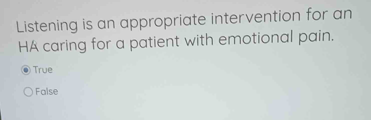 listening is an appropriate intervention for an ha caring for a patient…