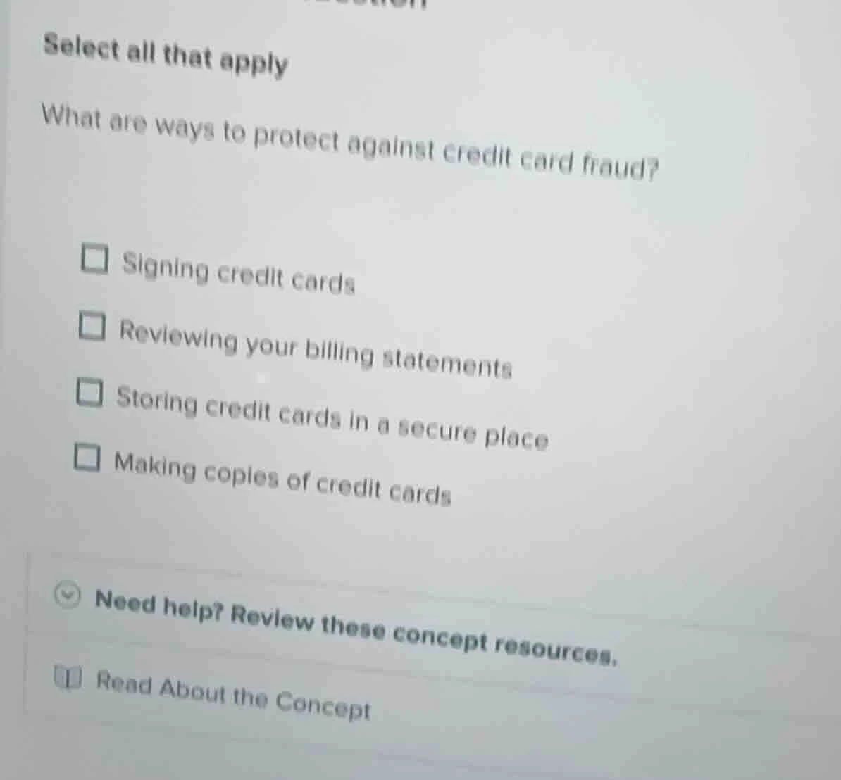 select all that apply what are ways to protect against credit card frau…