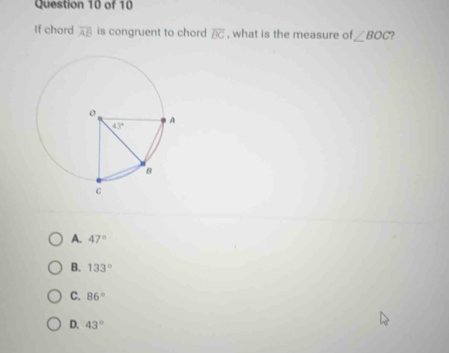 question 10 of 10 if chord \\(\\overline{ab}\\) is congruent to chord \…