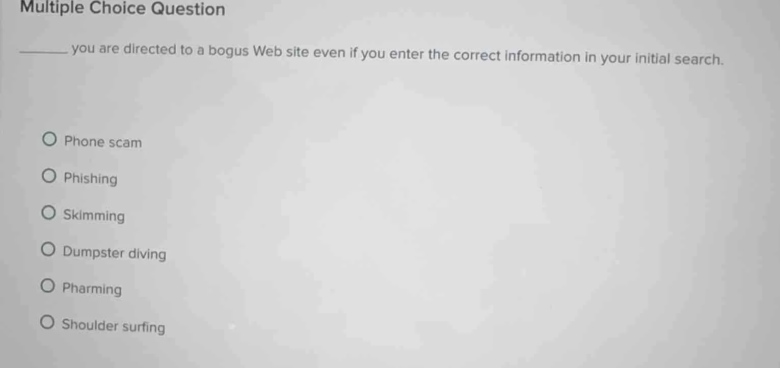 multiple choice question ______ you are directed to a bogus web site ev…