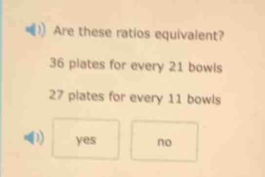 1) are these ratios equivalent? 36 plates for every 21 bowls 27 plates …