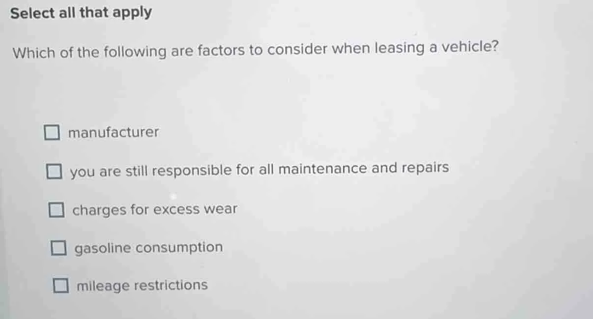 select all that apply which of the following are factors to consider wh…