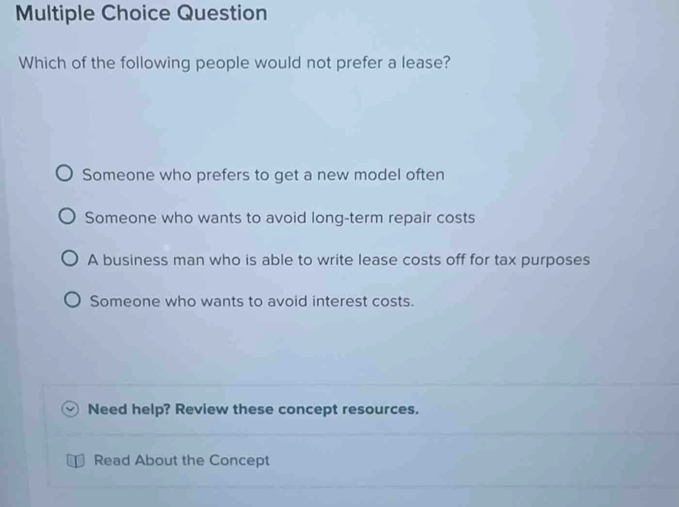 multiple choice question\ which of the following people would not prefe…