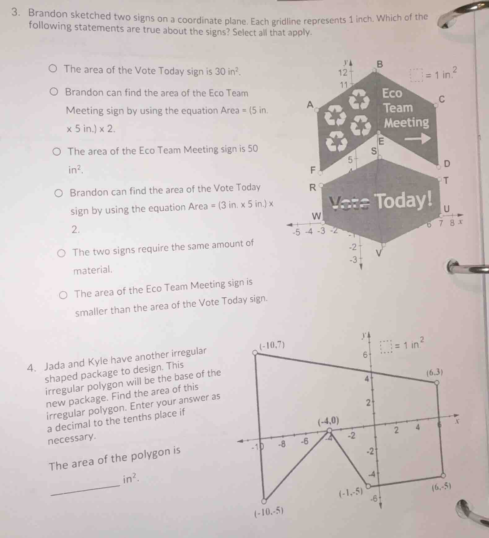 3. brandon sketched two signs on a coordinate plane. each gridline repr…