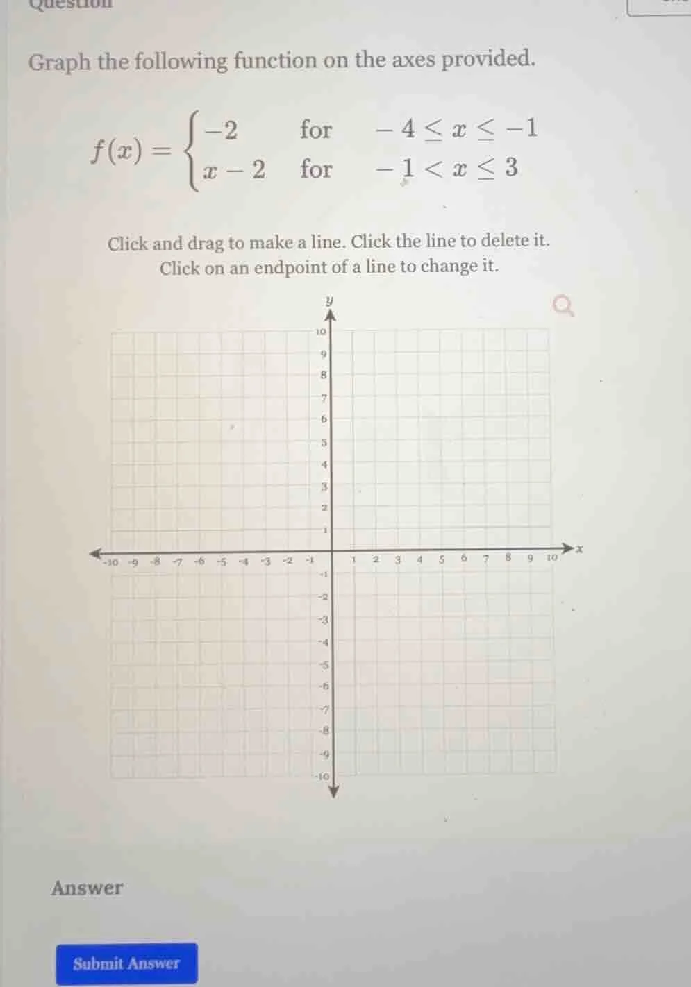 graph the following function on the axes provided. $f(x) = \\begin{case…