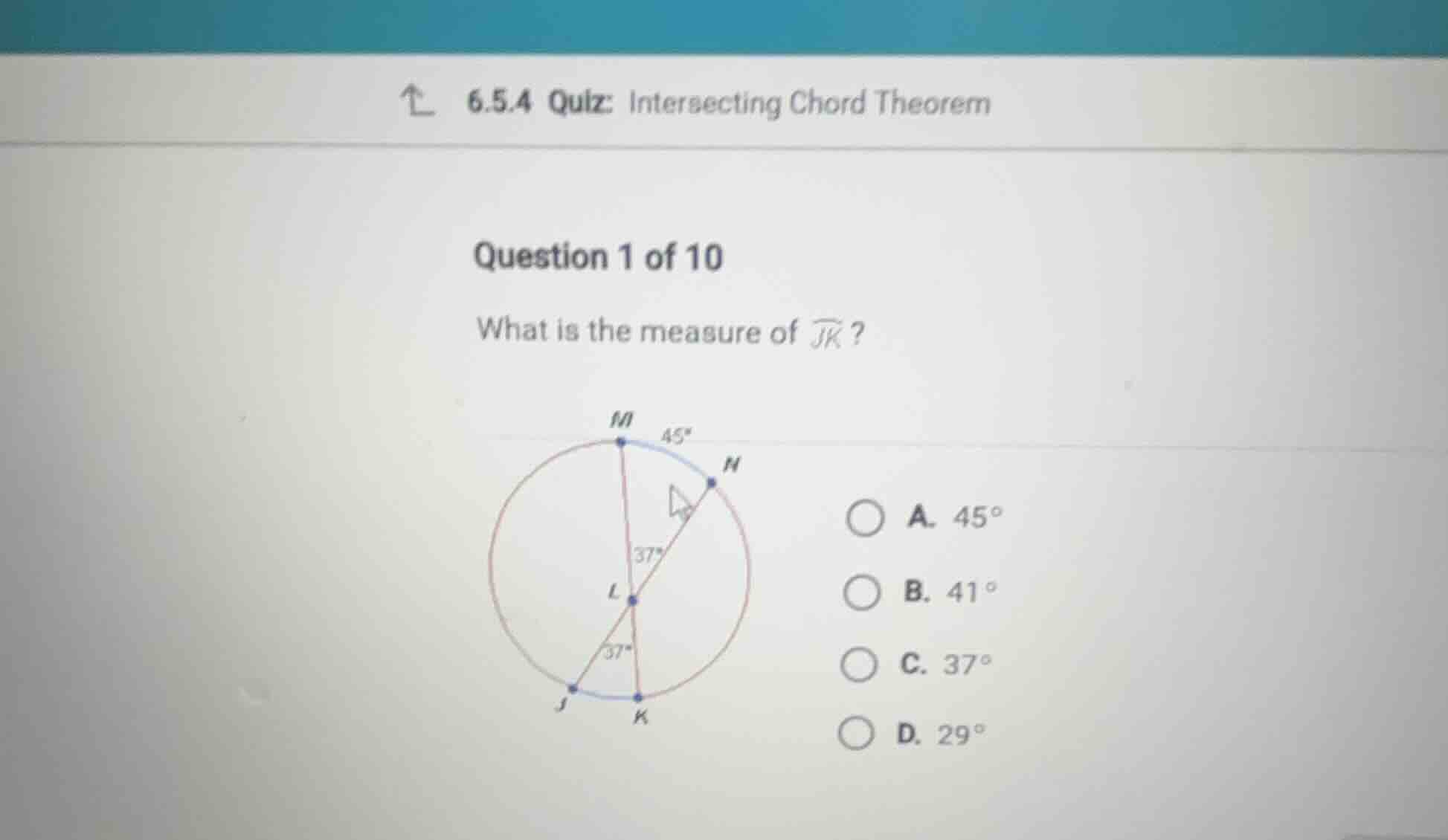 6.5.4 quiz: intersecting chord theorem question 1 of 10 what is the mea…