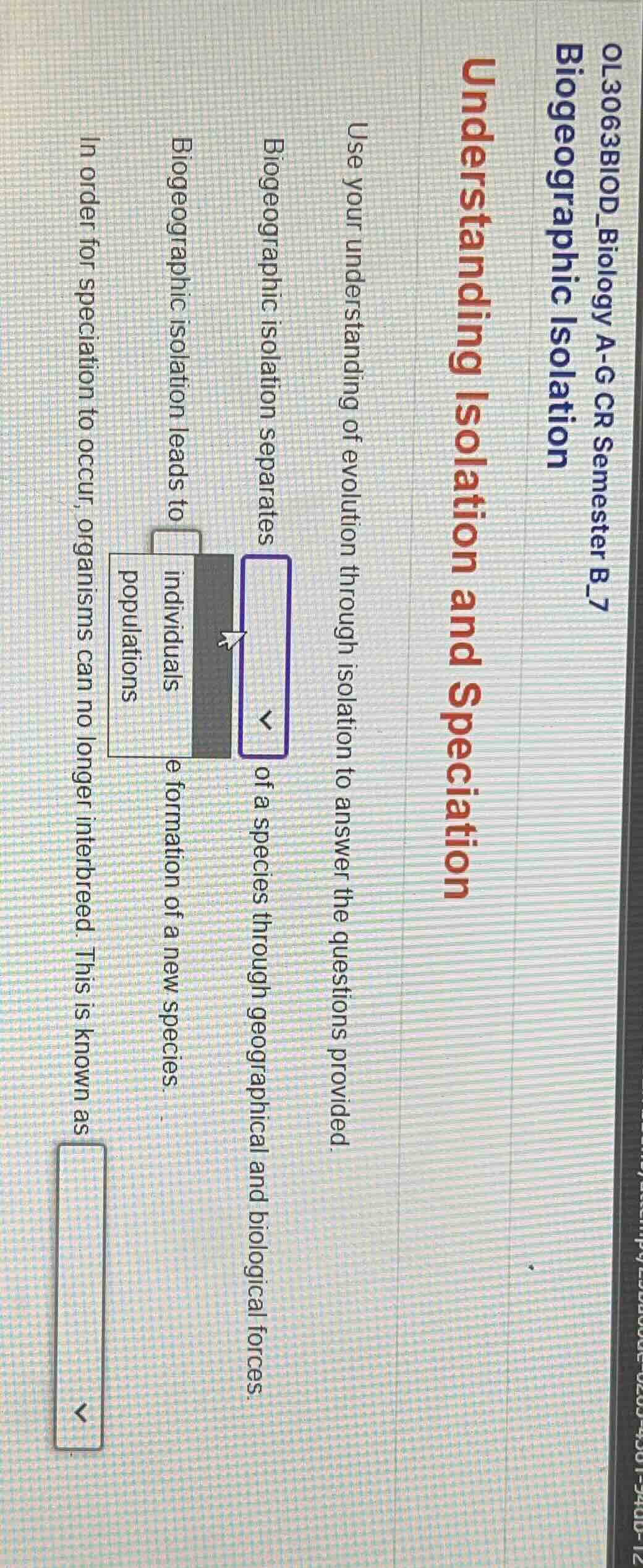 ol3063biod_biology a - g cr semester b_7 biogeographic isolation unders…