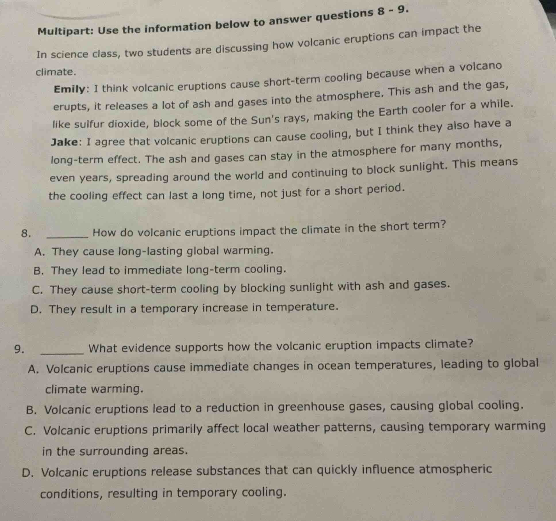 multipart: use the information below to answer questions 8 - 9. in scie…