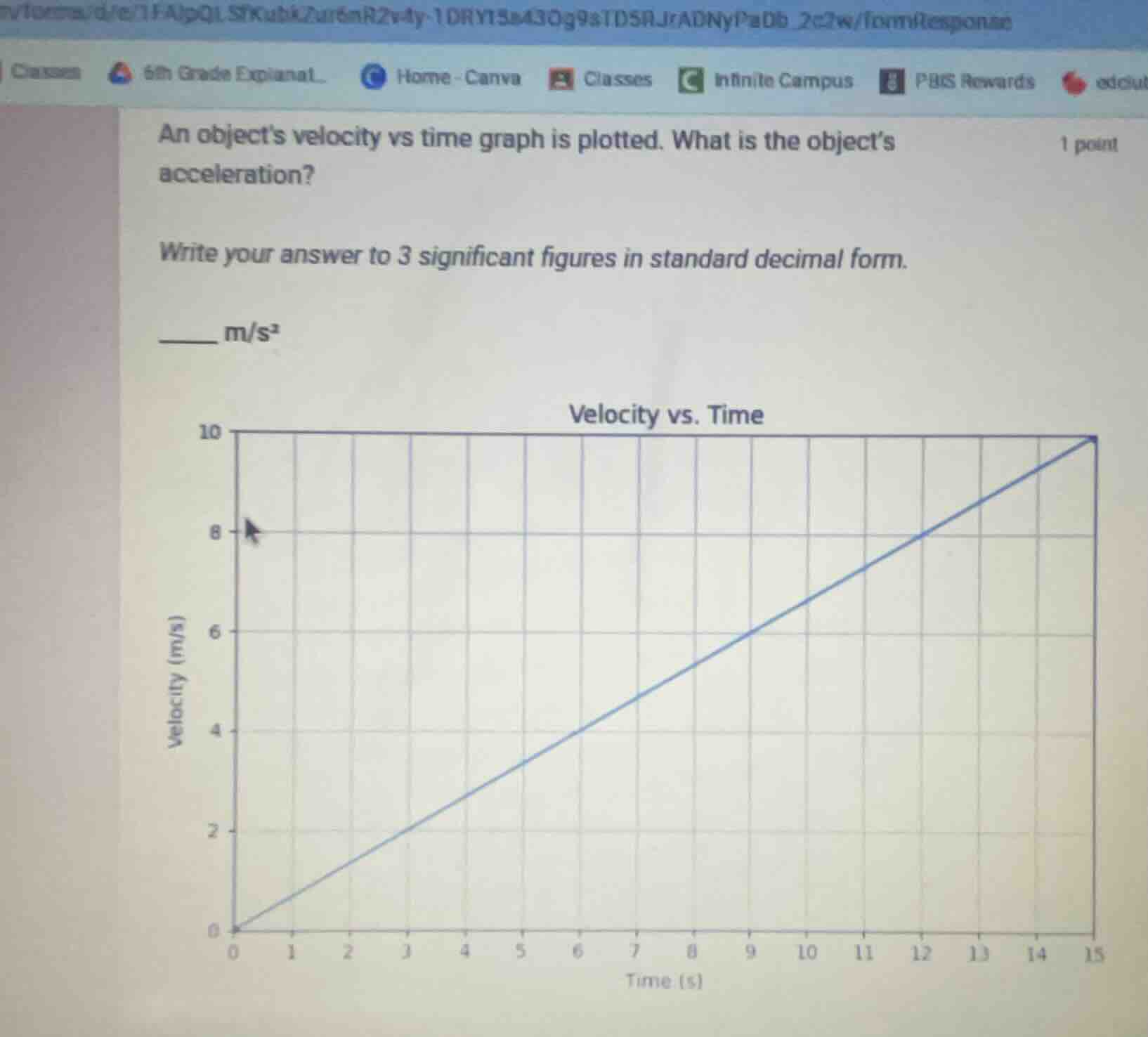 an objects velocity vs time graph is plotted. what is the objects accel…