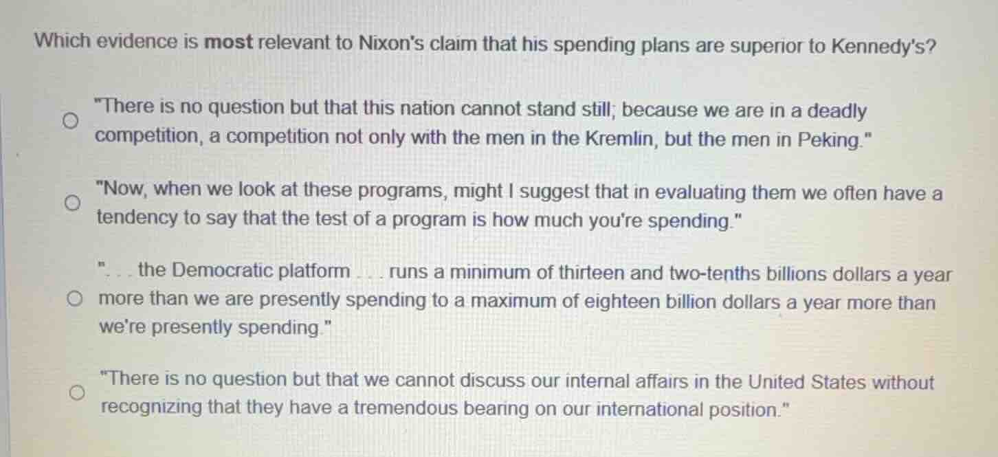 which evidence is most relevant to nixon’s claim that his spending plan…