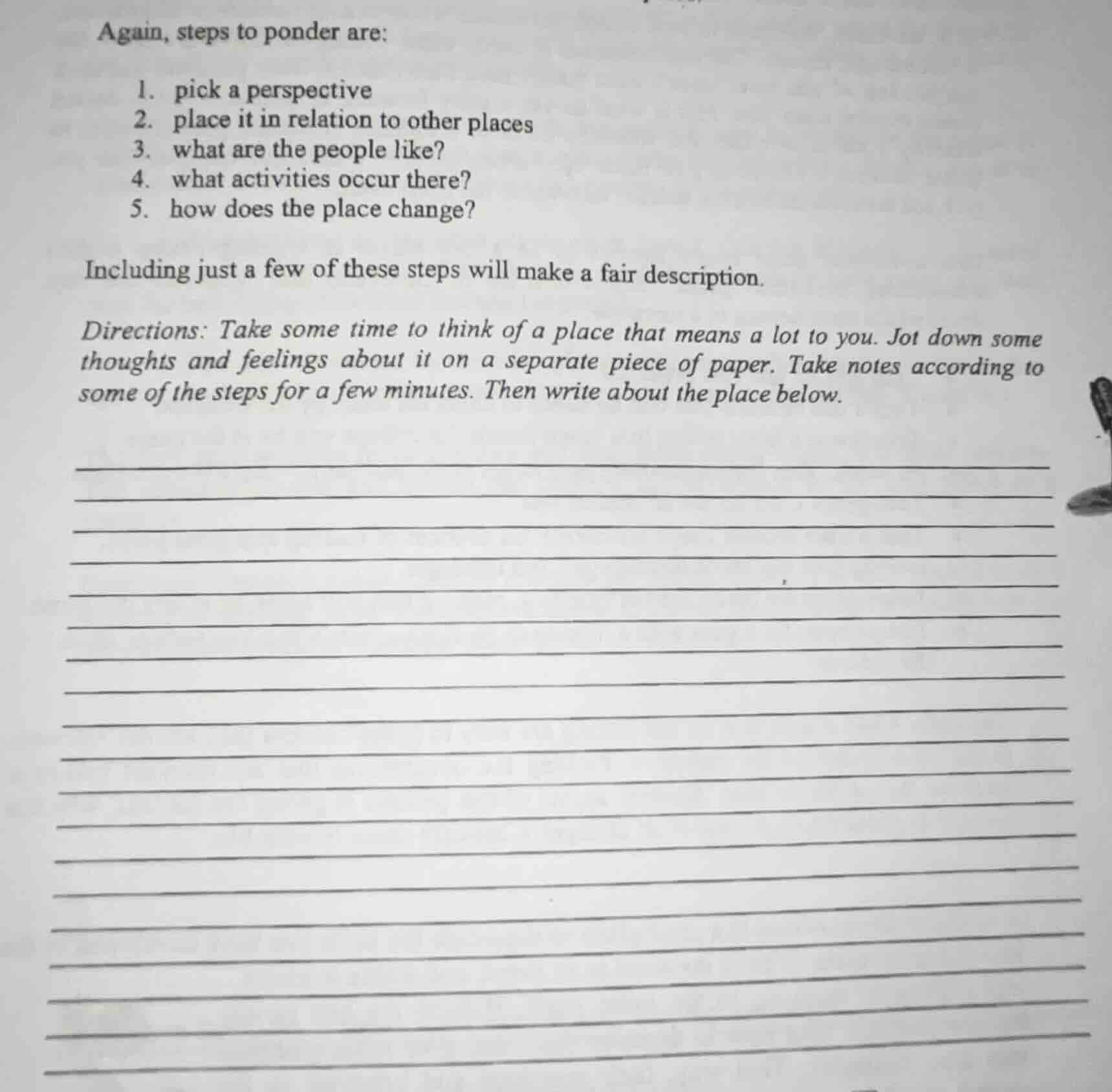 again, steps to ponder are: 1. pick a perspective 2. place it in relati…