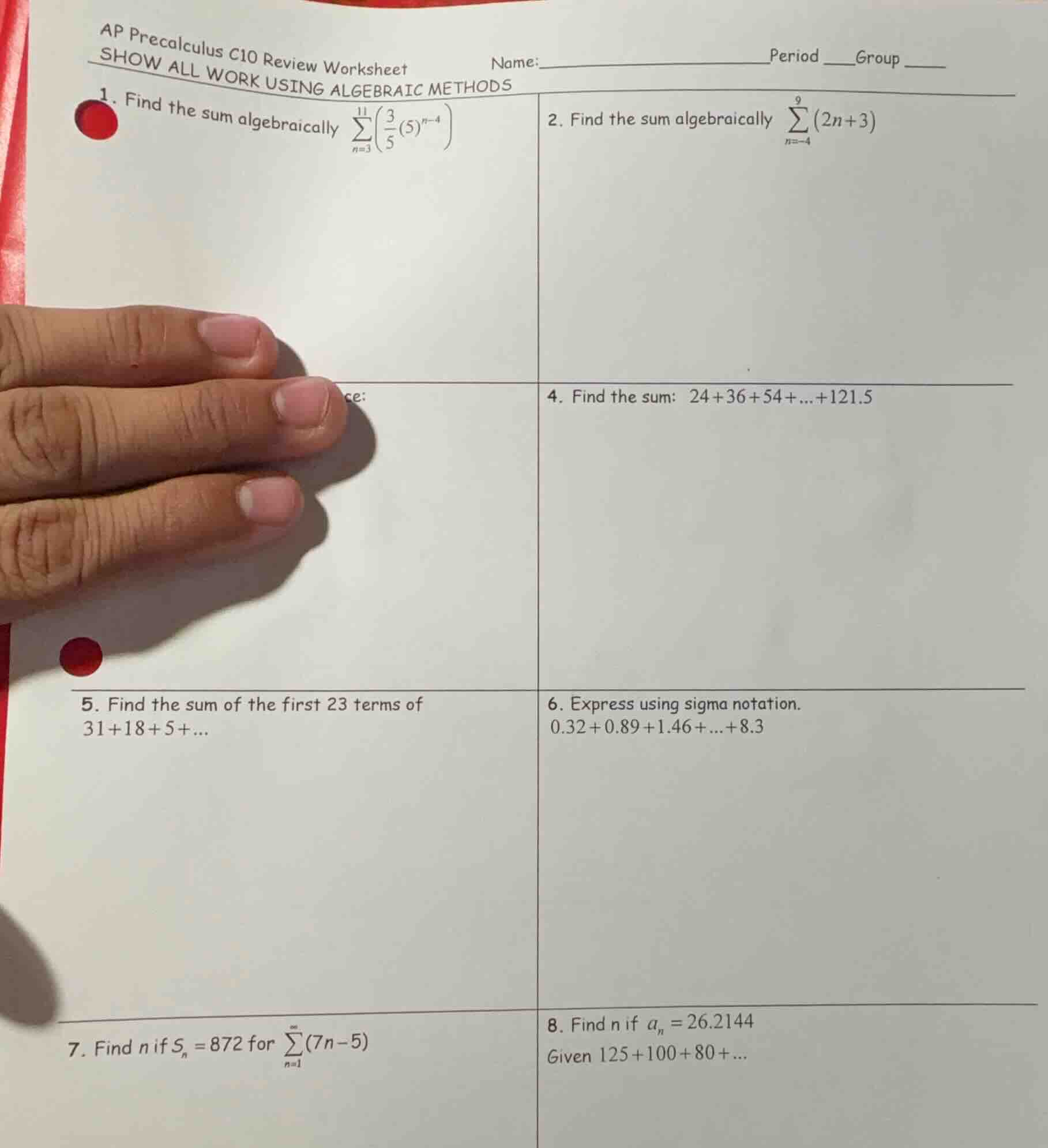 ap precalculus c10 review worksheet name: period group show all work us…