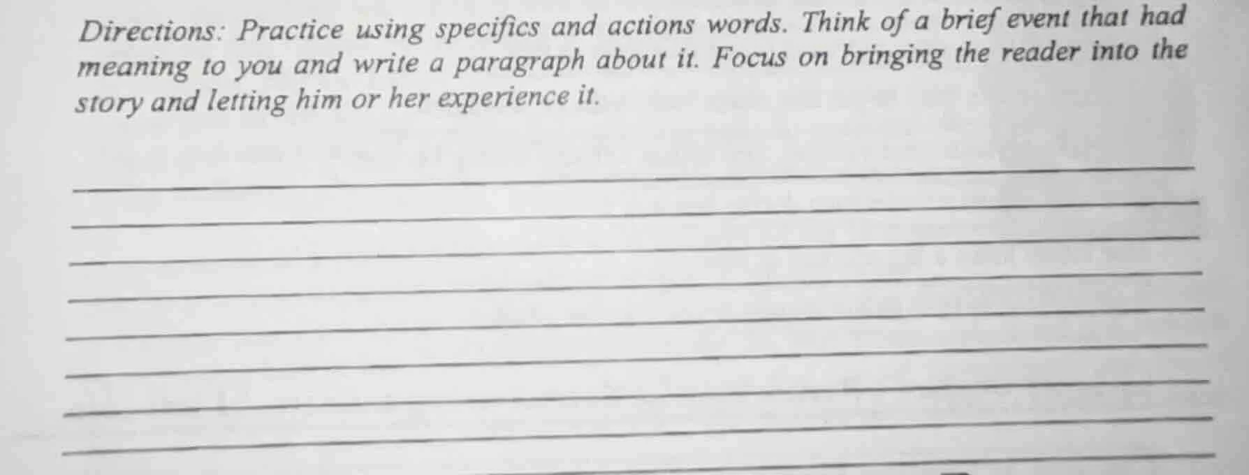 directions: practice using specifics and actions words. think of a brie…