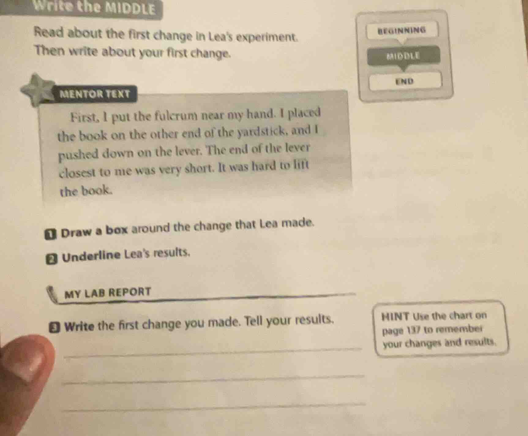 write the middle read about the first change in leas experiment. then w…
