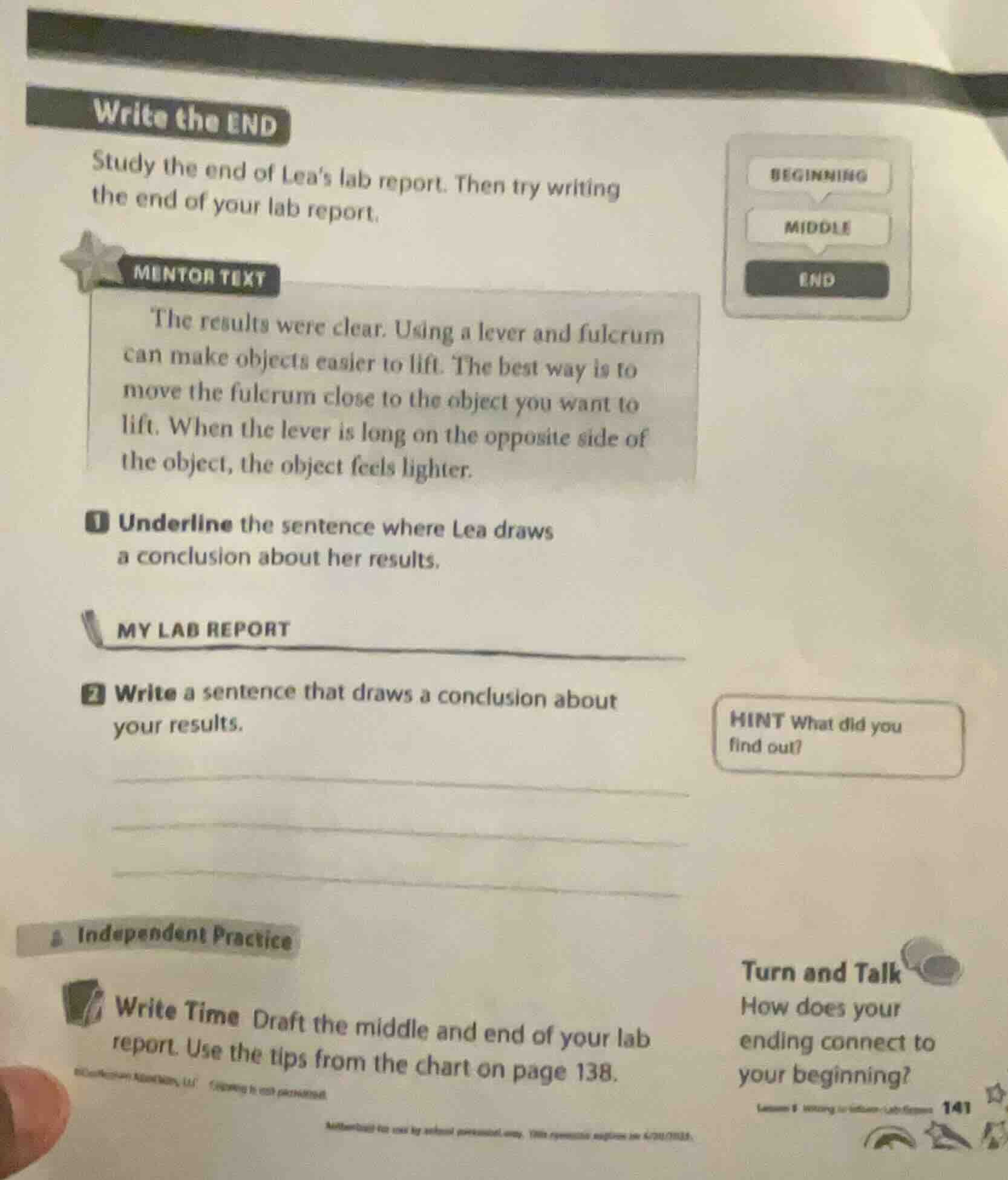 write the end study the end of leas lab report. then try writing the en…