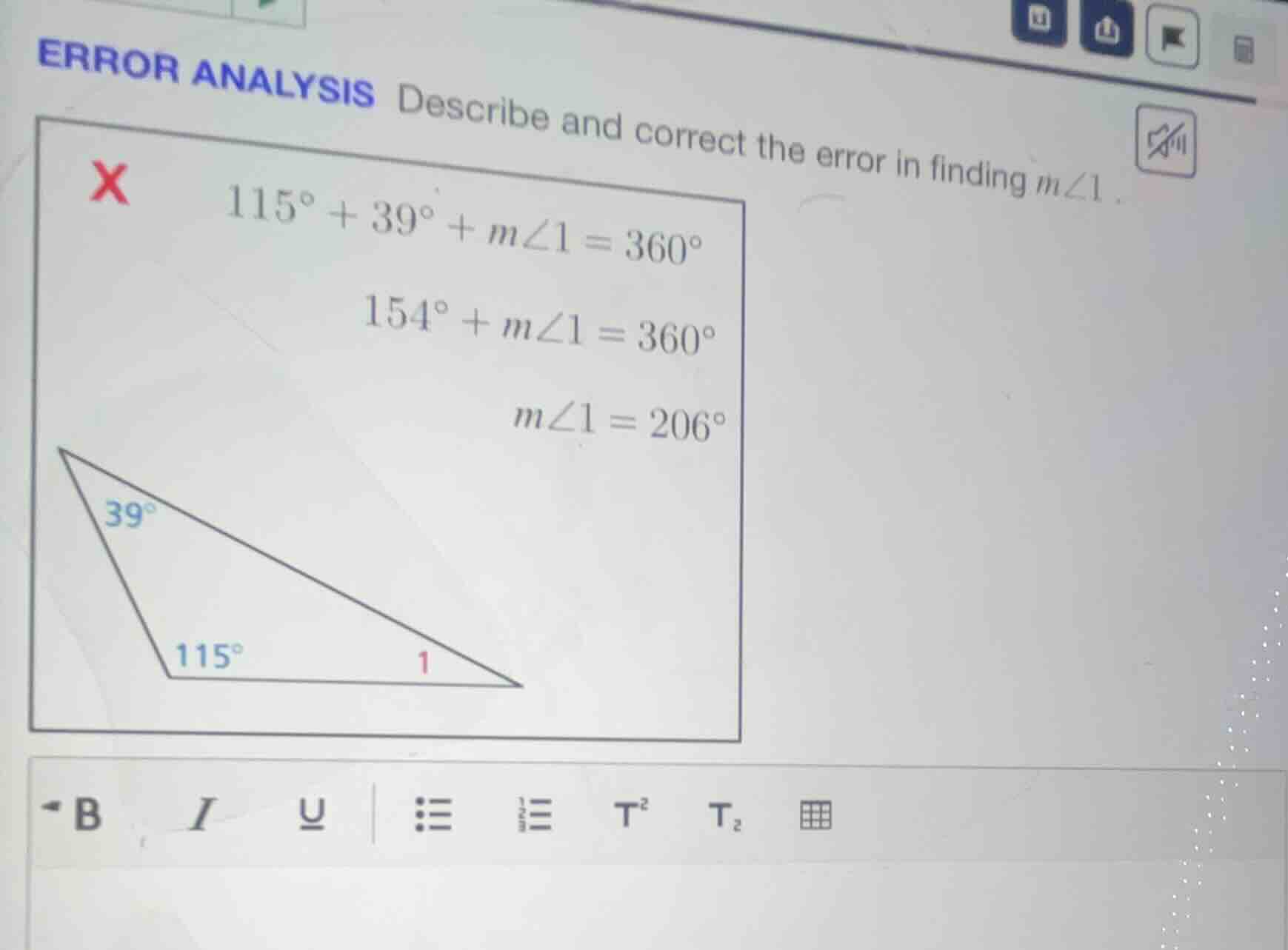 error analysis describe and correct the error in finding ( mangle 1 ). …
