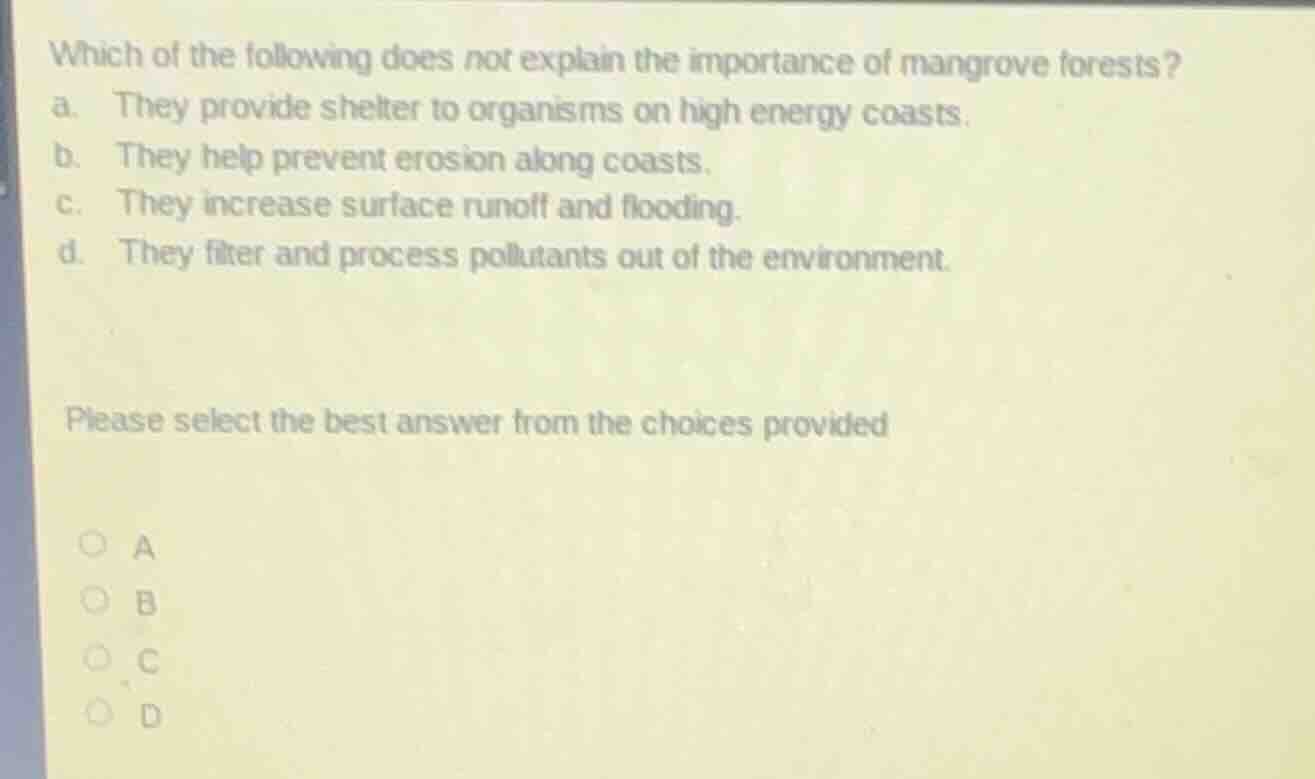 which of the following does not explain the importance of mangrove fore…