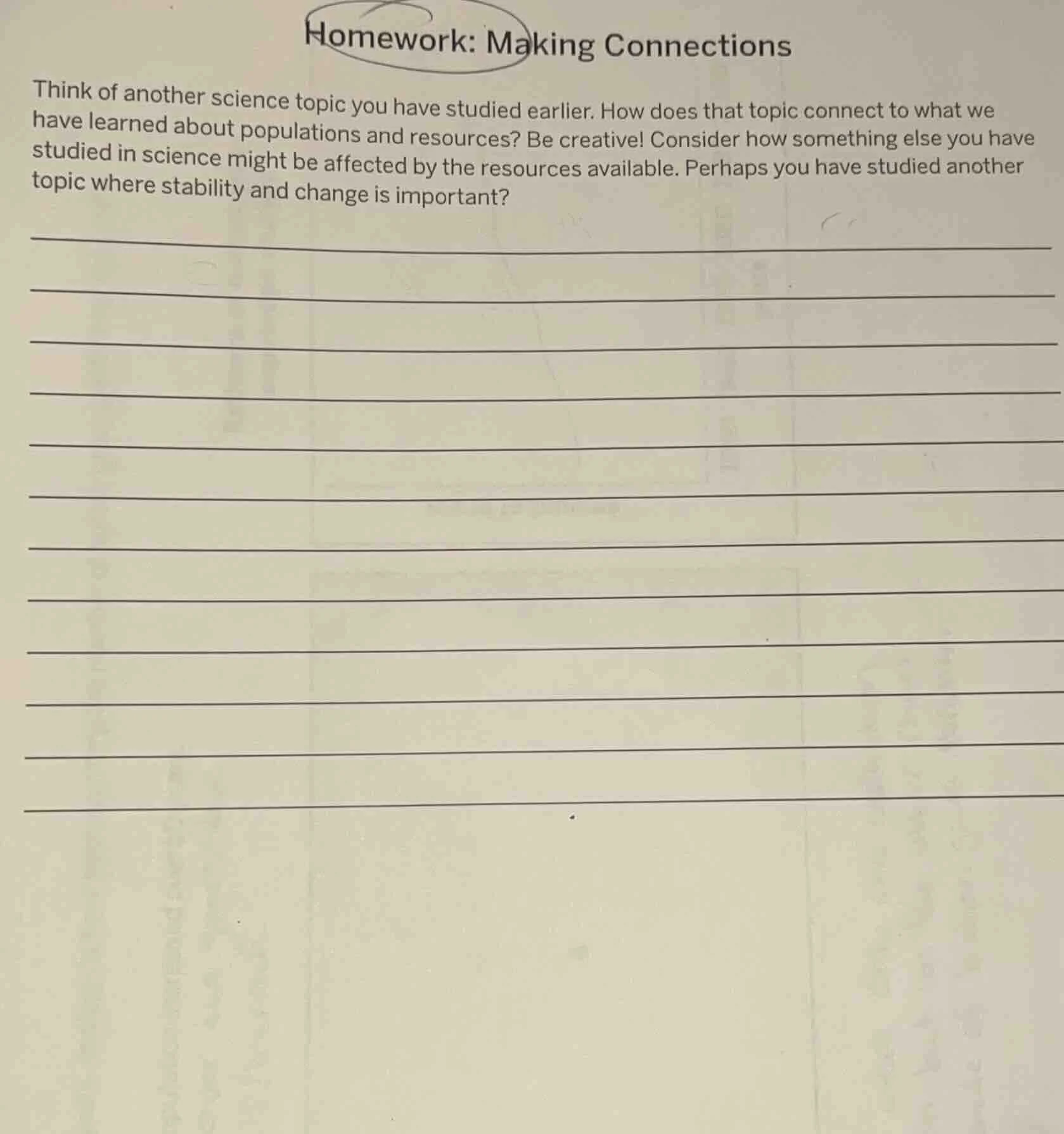 homework: making connections think of another science topic you have st…