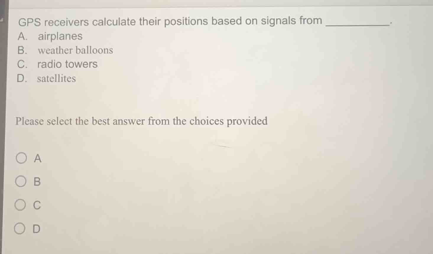gps receivers calculate their positions based on signals from _________…