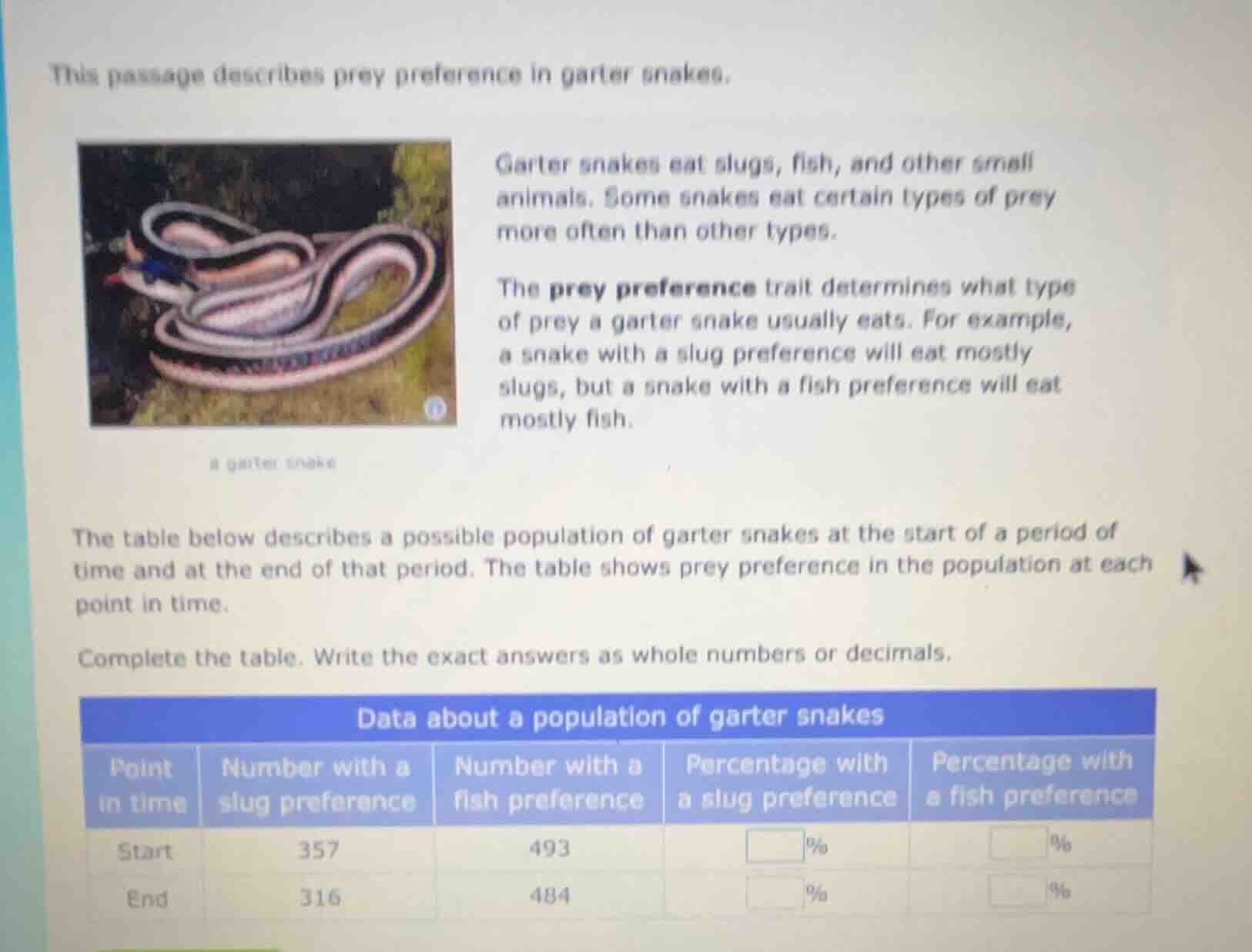 this passage describes prey preference in garter snakes. garter snakes …
