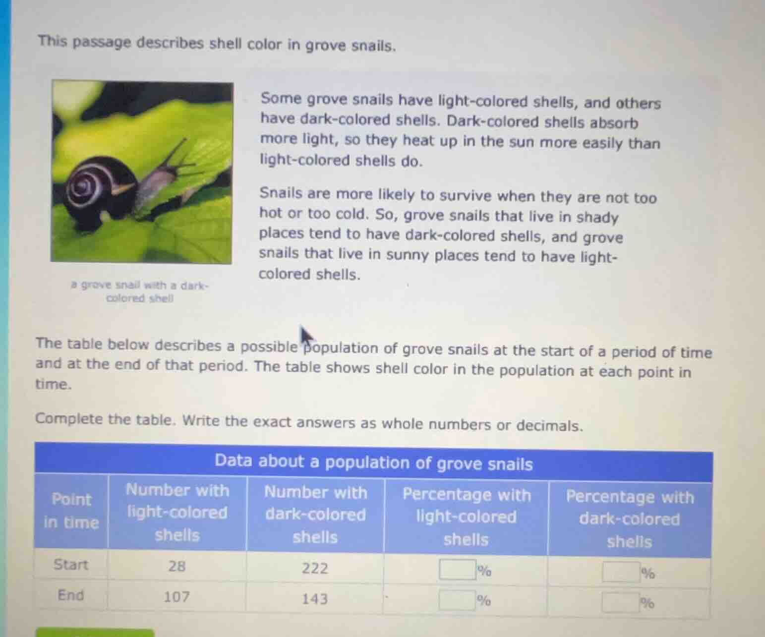 this passage describes shell color in grove snails. some grove snails h…