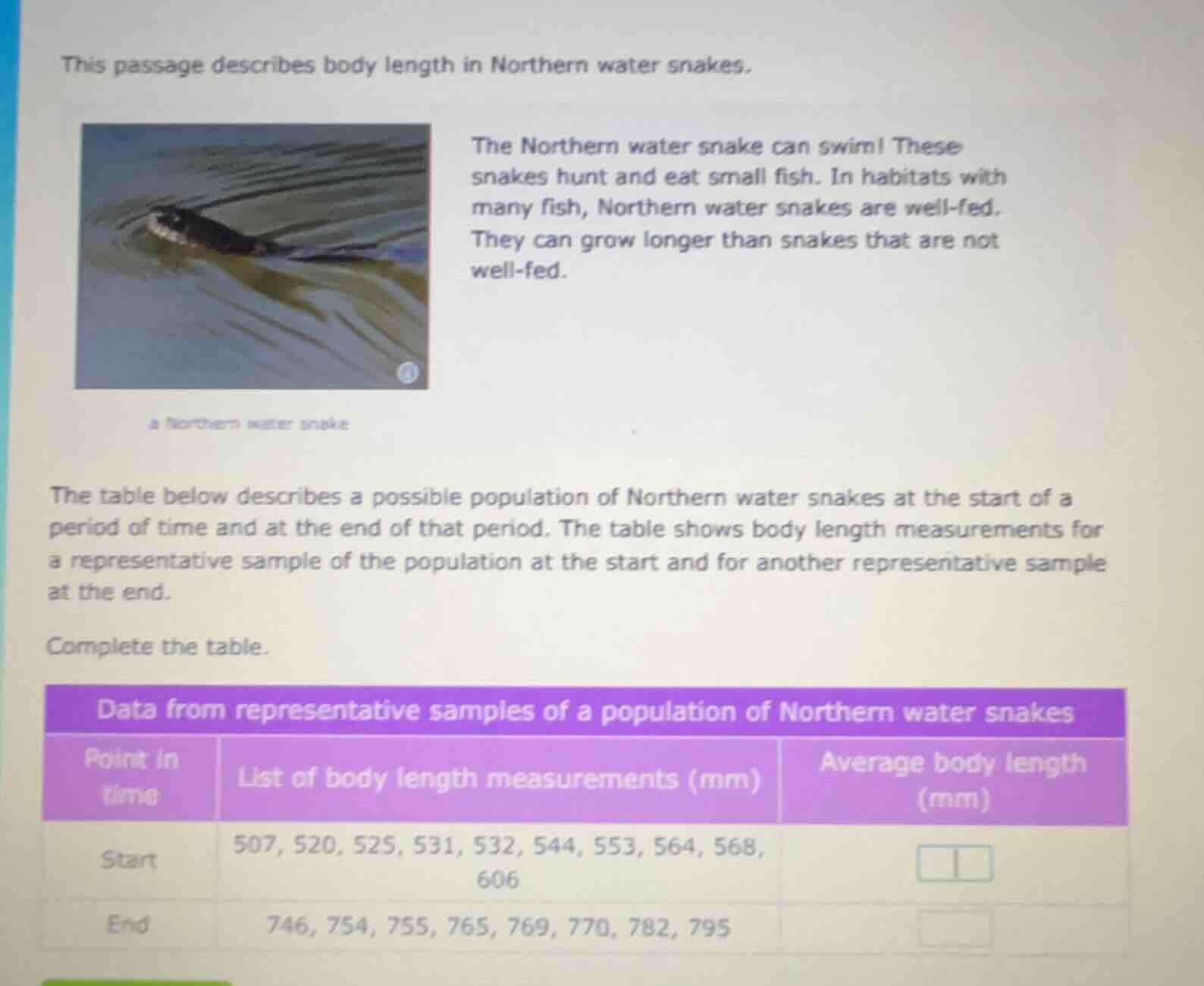 this passage describes body length in northern water snakes. the northe…