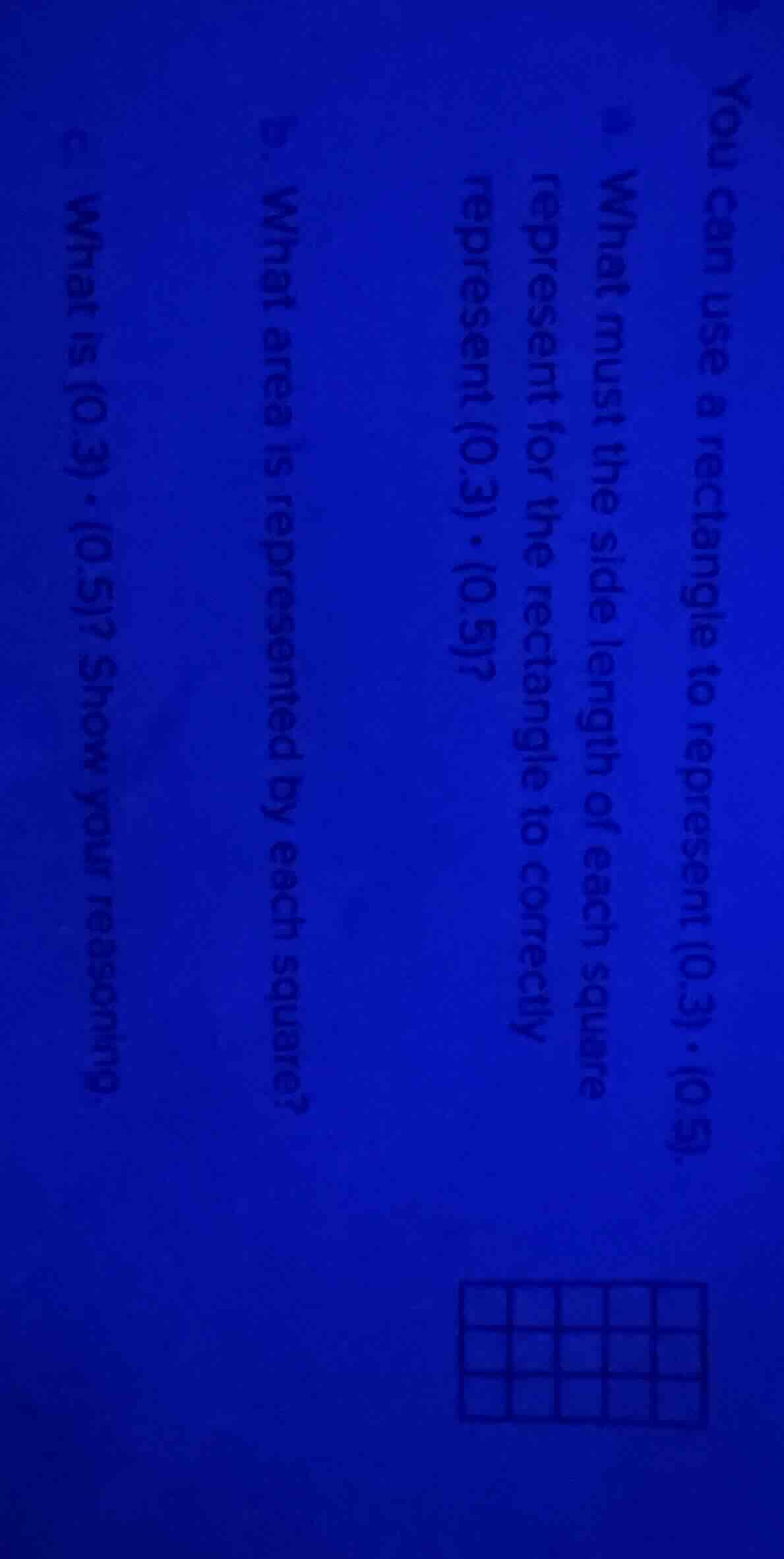 you can use a rectangle to represent (0.3)·(0.5). what must the side le…