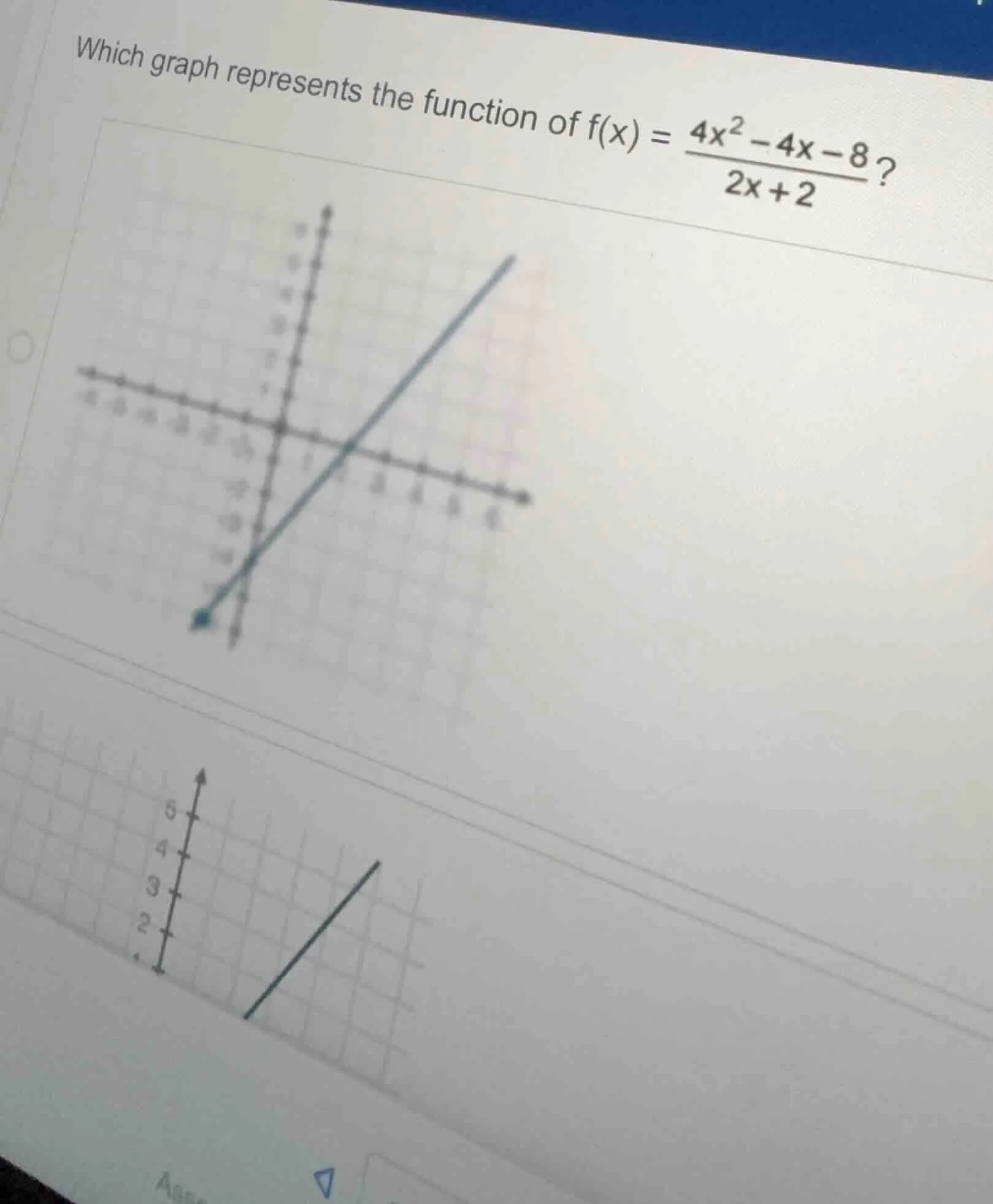 which graph represents the function of $f(x) = \\frac{4x^2 - 4x - 8}{2x…