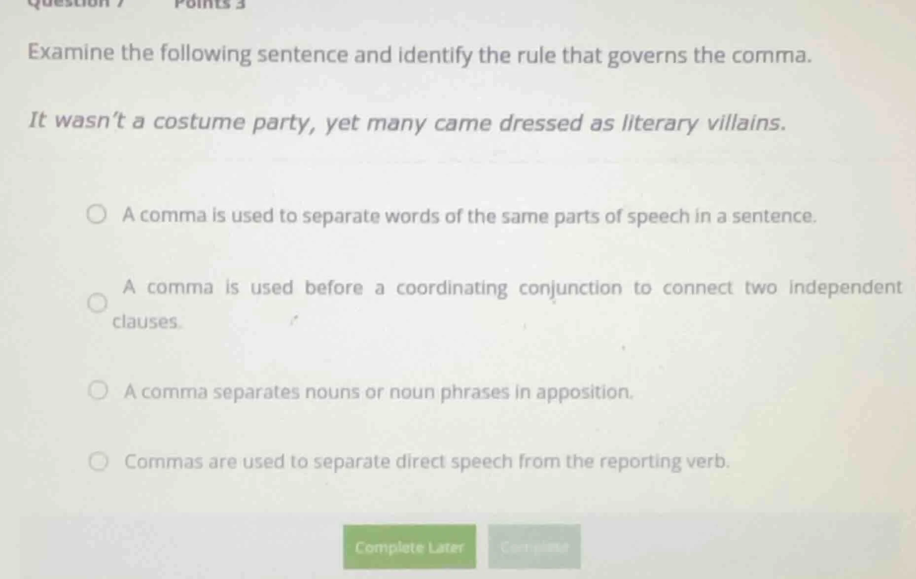 question 7 points 3 examine the following sentence and identify the rul…