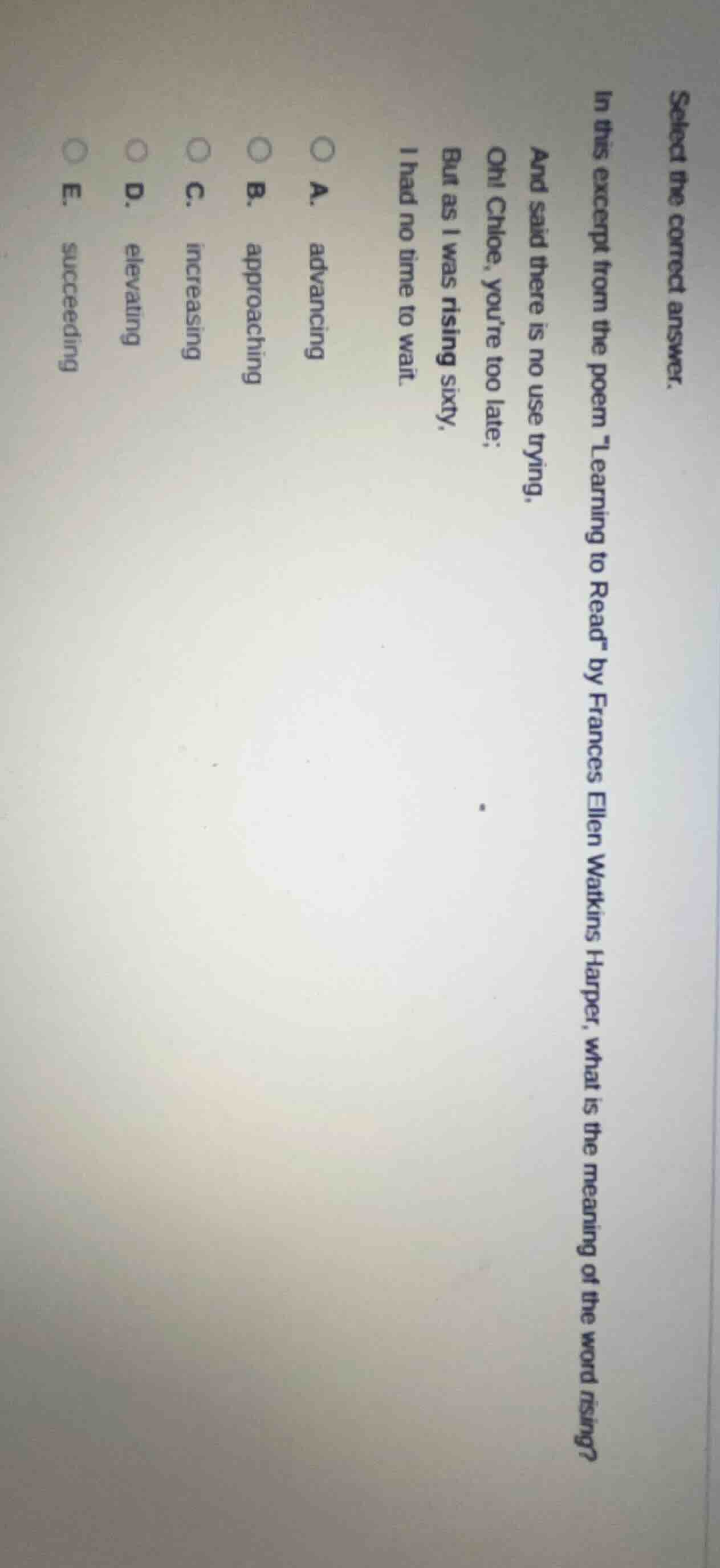 select the correct answer. in this excerpt from the poem \learning to r…