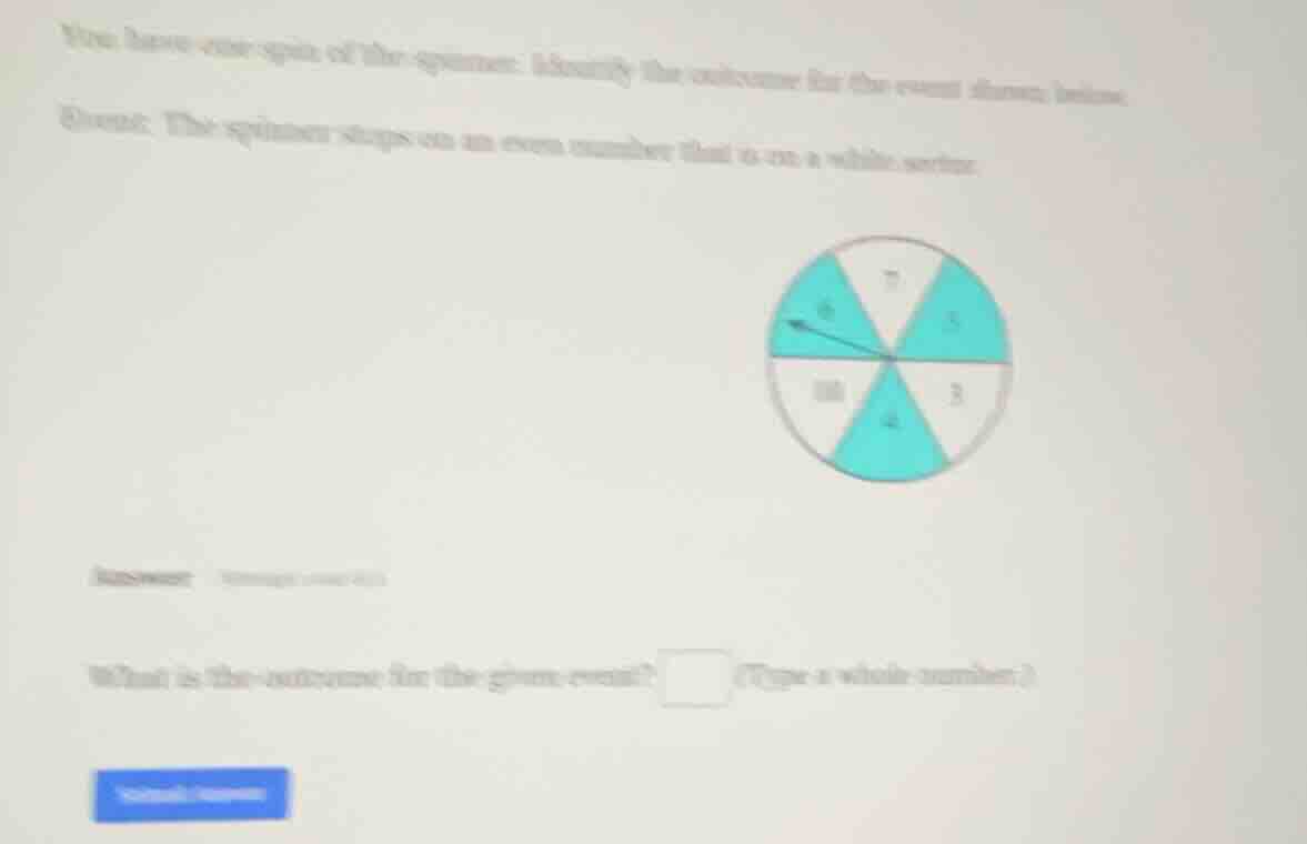 you have one spin of the spinner. identify the outcome for the event sh…