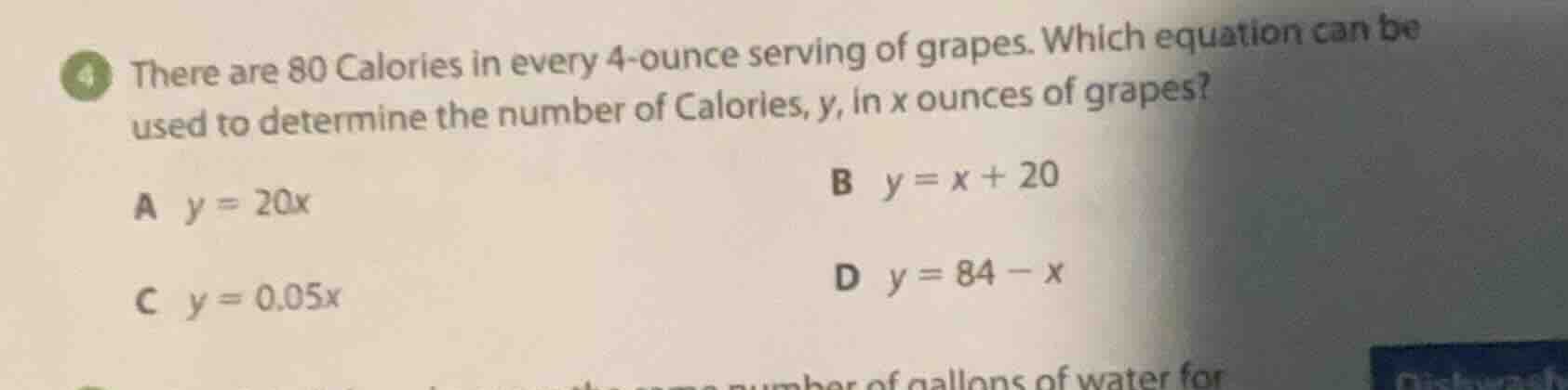 4 there are 80 calories in every 4 - ounce serving of grapes. which equ…
