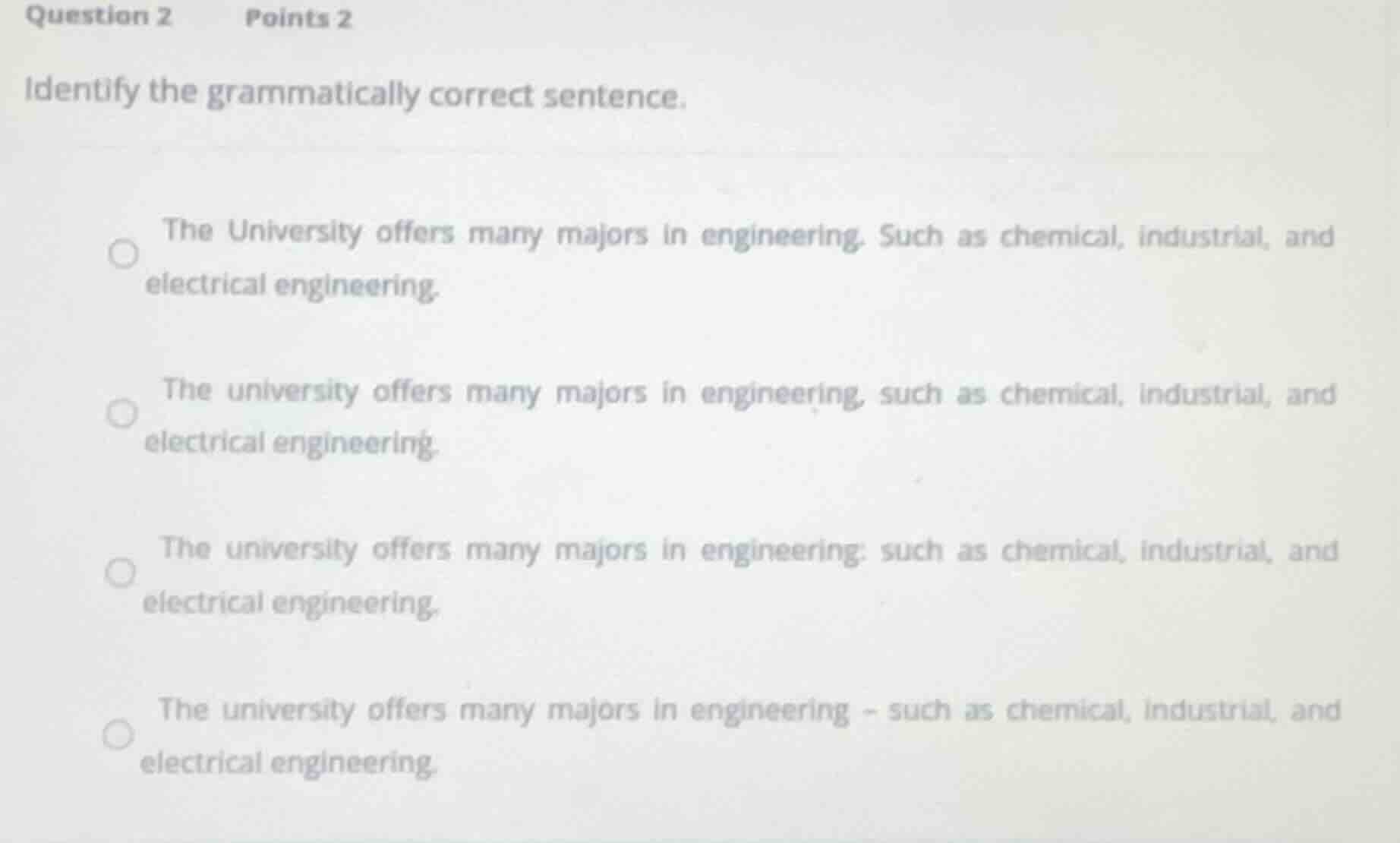 question 2 points 2 identify the grammatically correct sentence. the un…