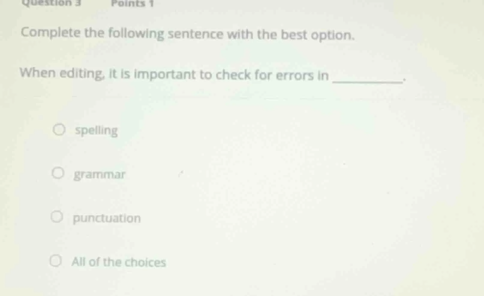 question 3 points 1 complete the following sentence with the best optio…