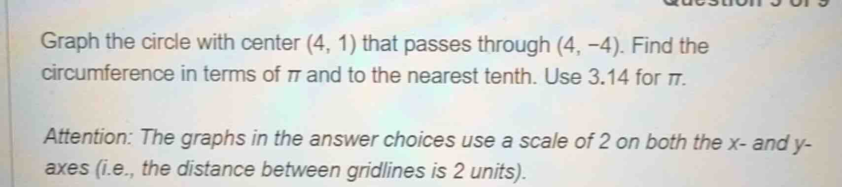 graph the circle with center (4, 1) that passes through (4, -4). find t…