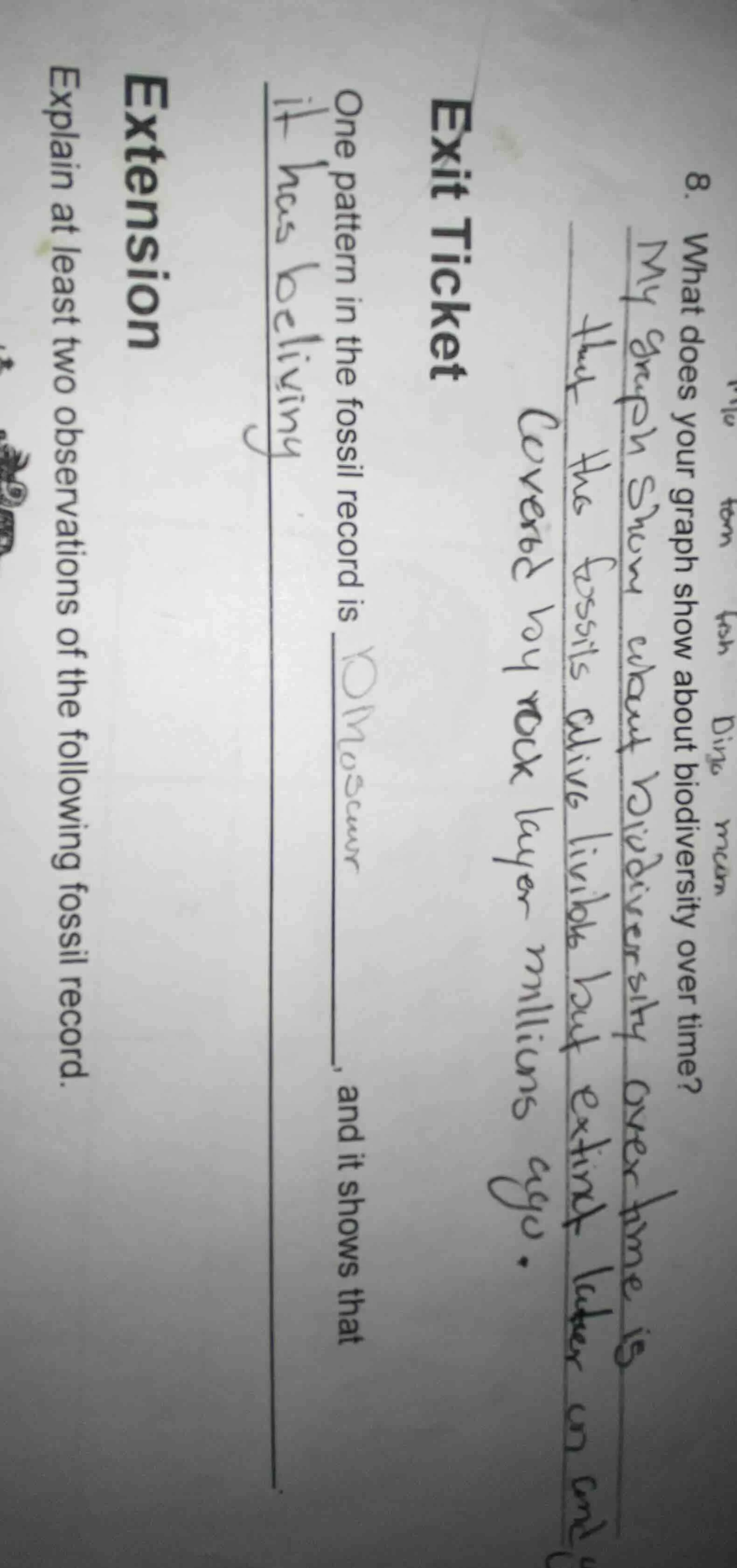 8. what does your graph show about biodiversity over time? my graph sho…