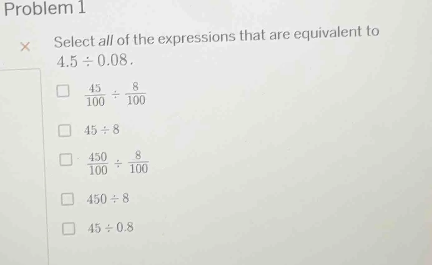 problem 1 select all of the expressions that are equivalent to $4.5 \\d…